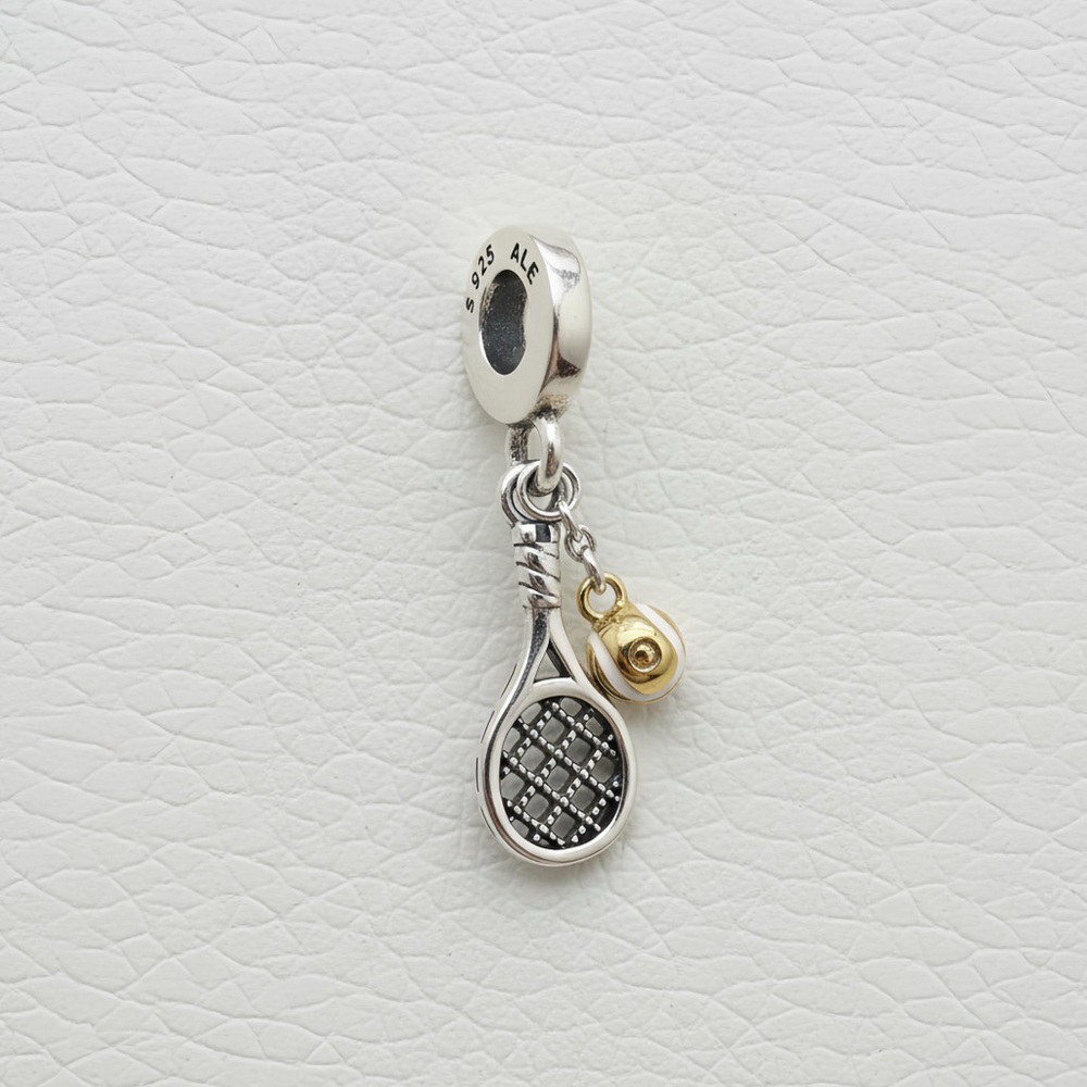 PANDORA Silver Tennis Racket Charm with Gold Tennis Ball w/Box 🎾